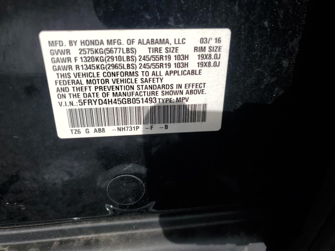 5FRYD4H45GB051493 2016 Acura Mdx Technology