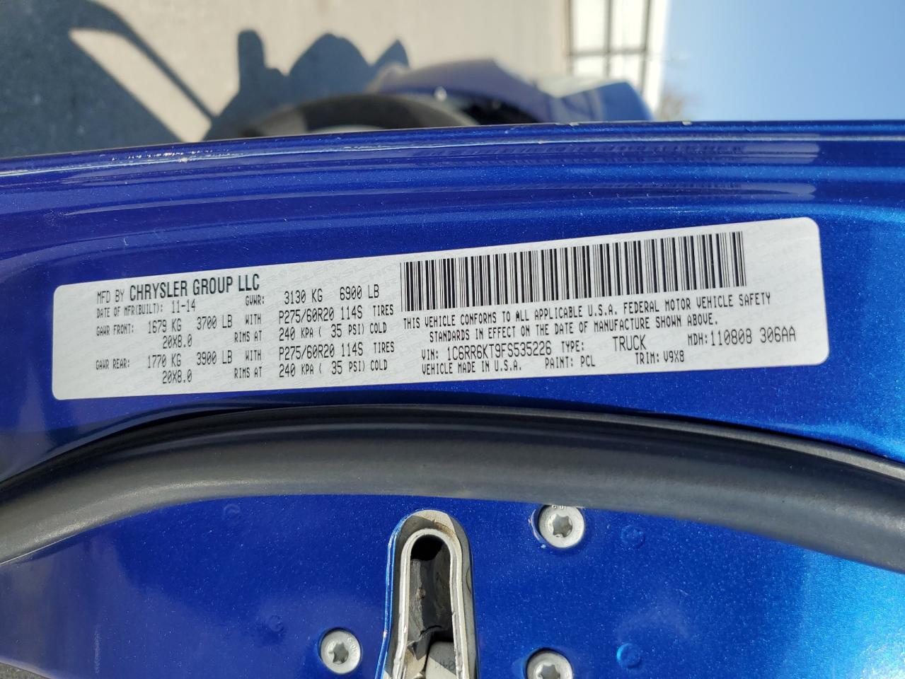 2015 Ram 1500 St VIN: 1C6RR6KT9FS535226 Lot: 66190064