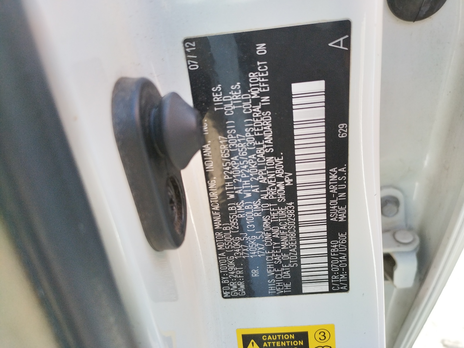 5TDZA3EH8CS029834 2012 Toyota Highlander Base