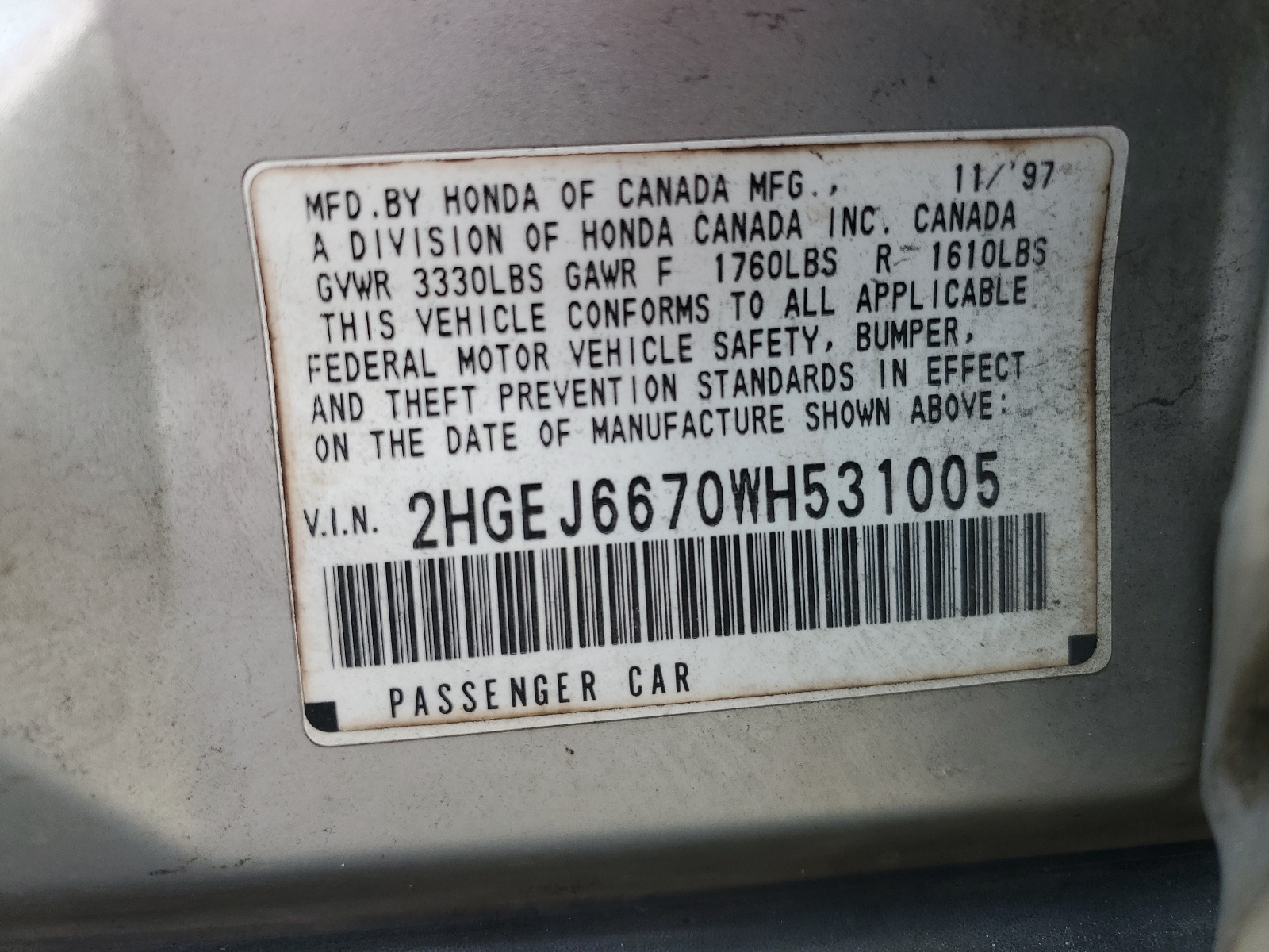 2HGEJ6670WH531005 1998 Honda Civic Lx