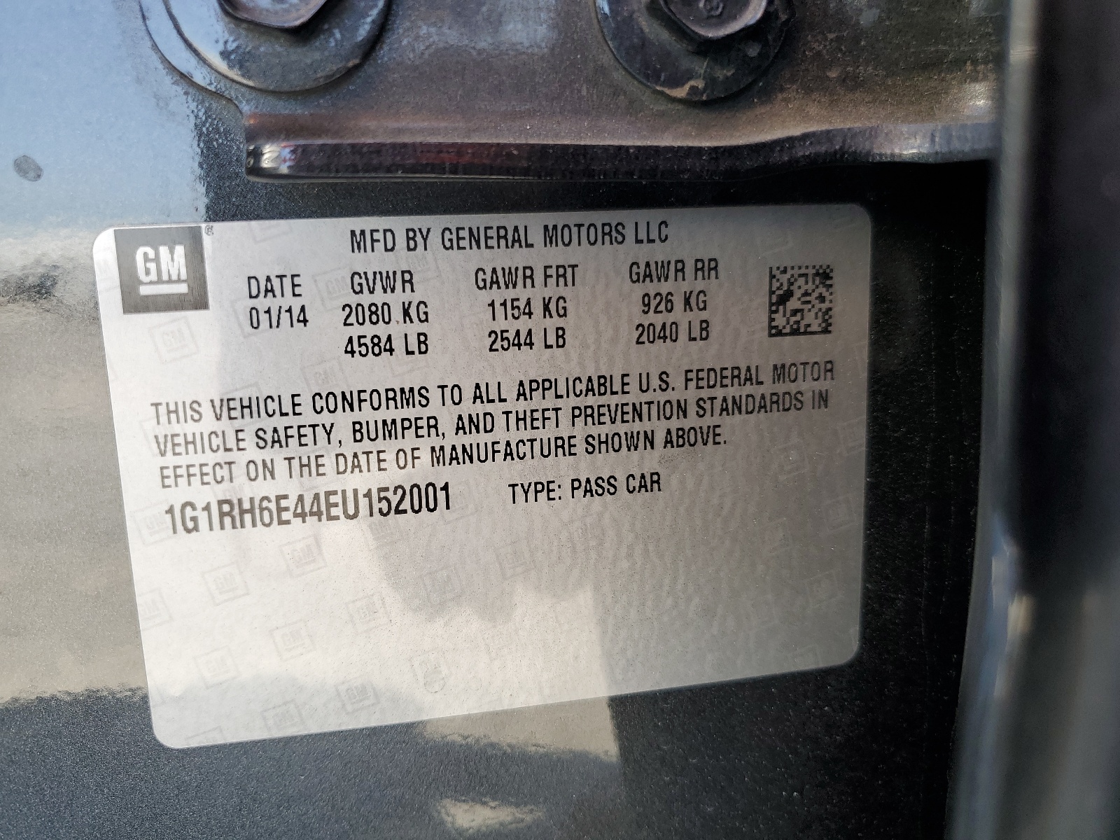 1G1RH6E44EU152001 2014 Chevrolet Volt