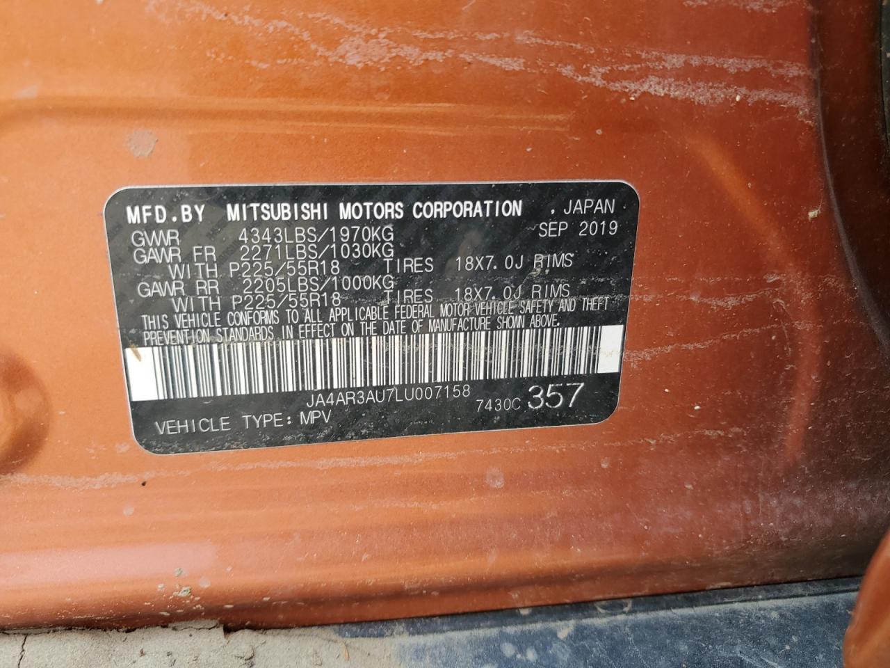 2020 Mitsubishi Outlander Sport Es VIN: JA4AR3AU7LU007158 Lot: 67415274