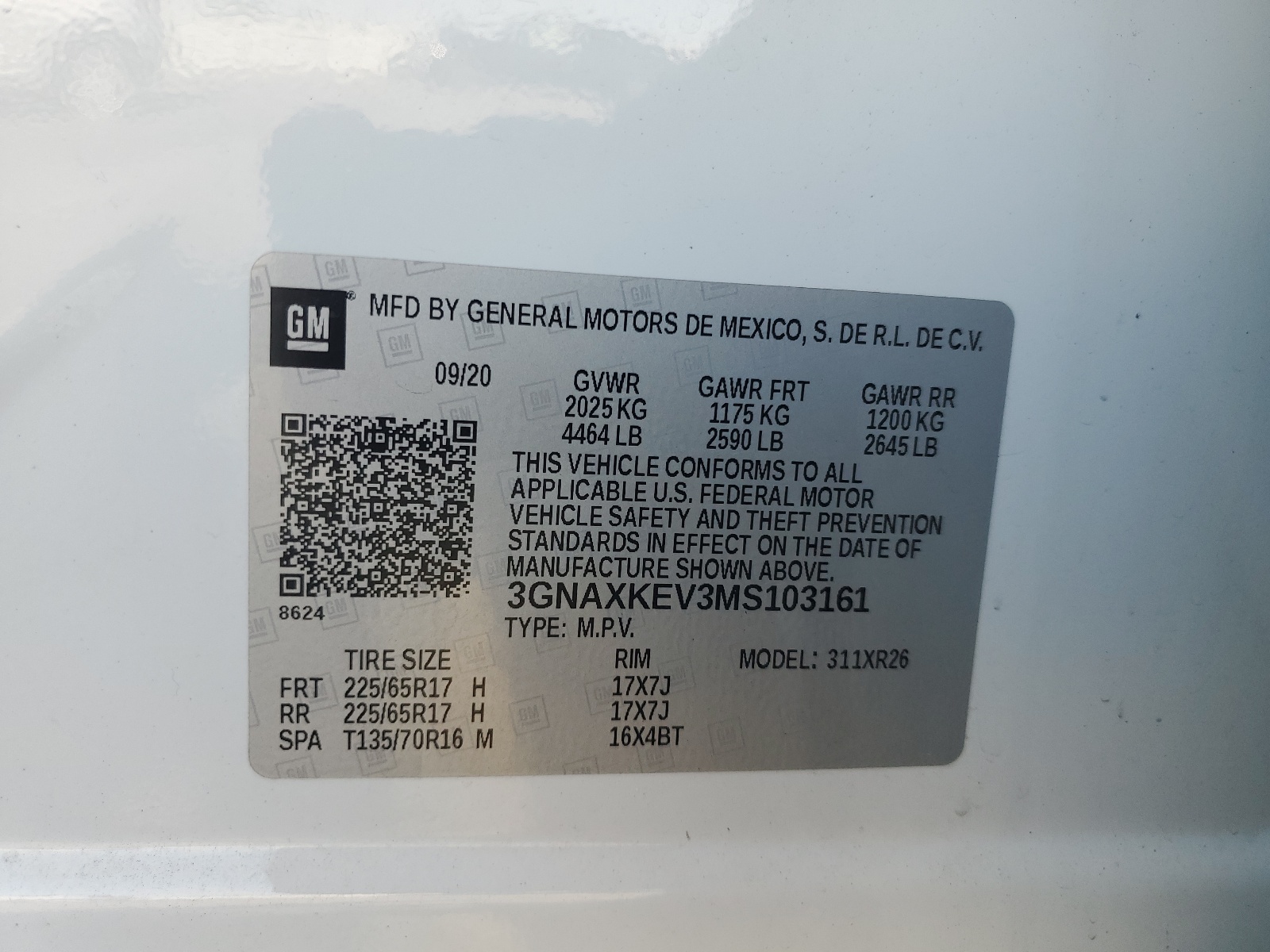 3GNAXKEV3MS103161 2021 Chevrolet Equinox Lt