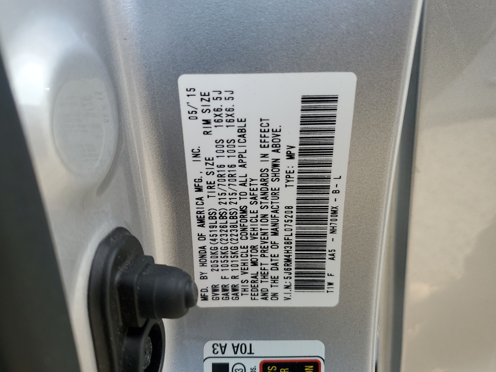 5J6RM4H38FL075208 2015 Honda Cr-V Lx