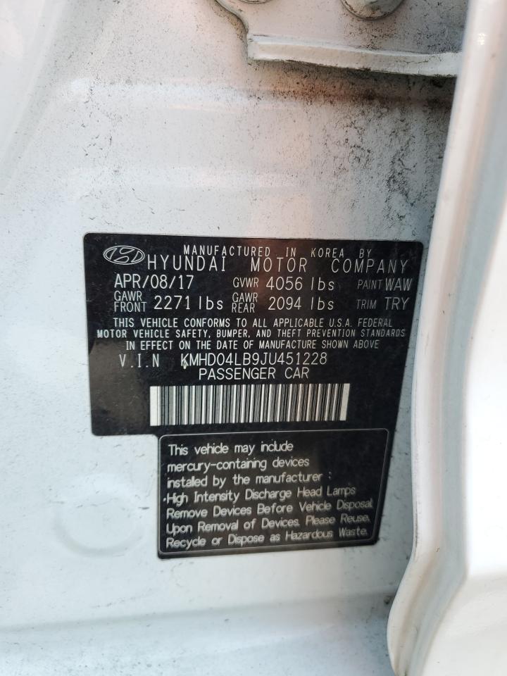 2018 Hyundai Elantra Sport VIN: KMHD04LB9JU451228 Lot: 66686354