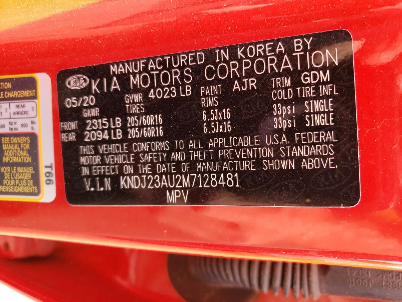 2021 Kia Soul Lx VIN: KNDJ23AU2M7128481 Lot: 66317024