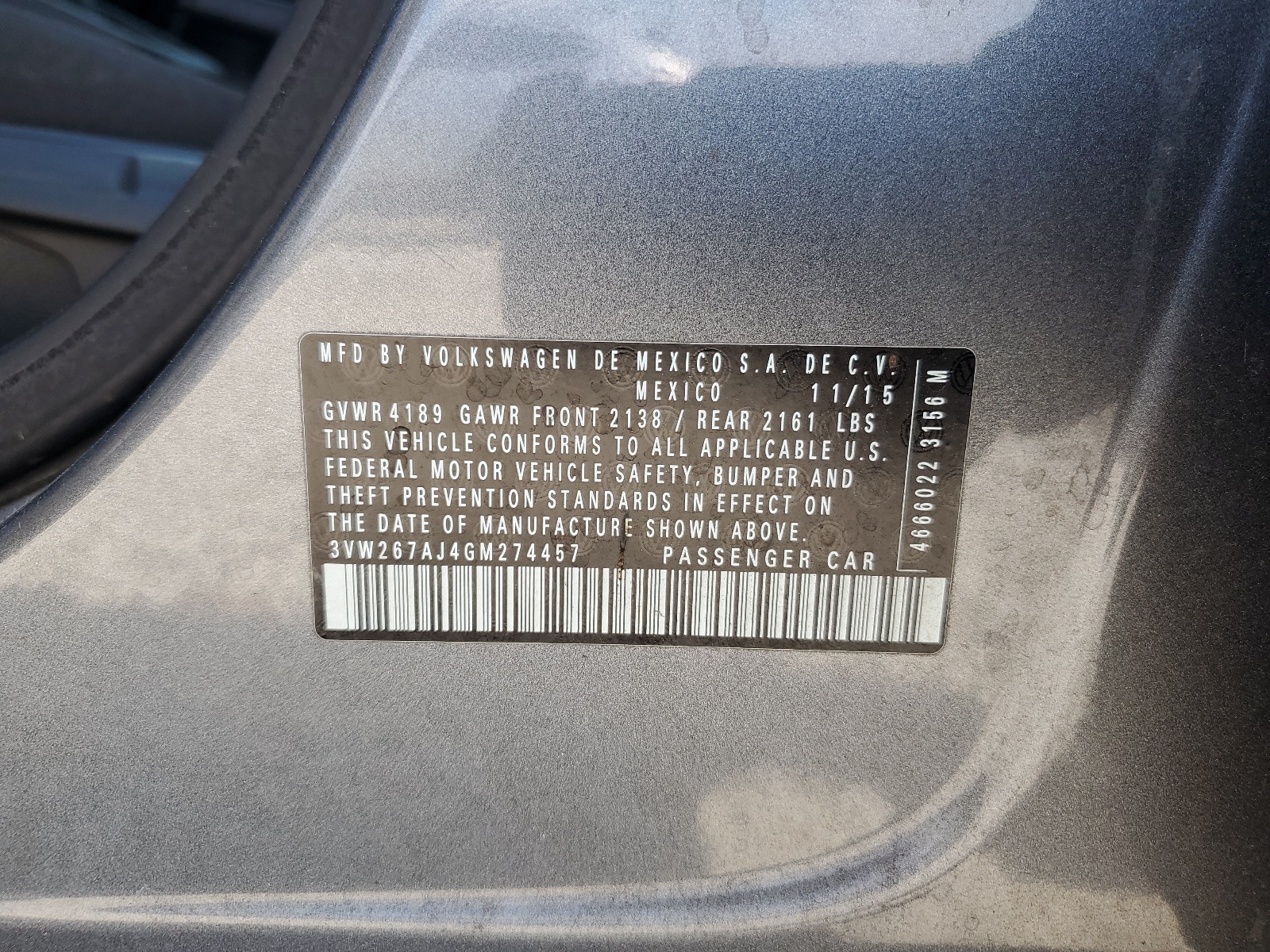 3VW267AJ4GM274457 2016 Volkswagen Jetta S