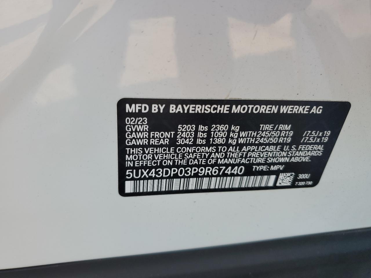 2023 BMW X3 Sdrive30I VIN: 5UX43DP03P9R67440 Lot: 69212504