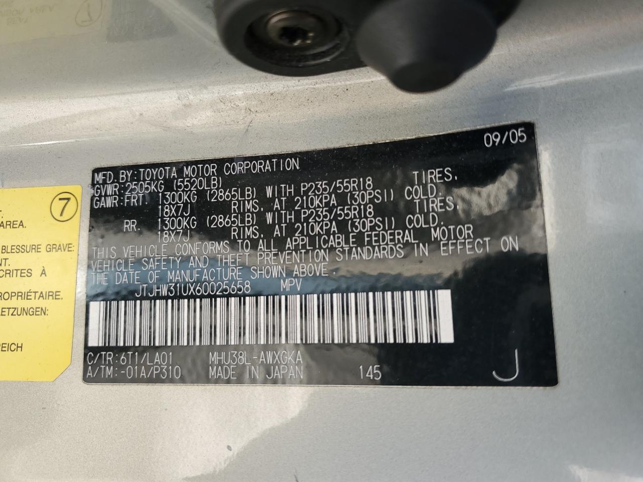 2006 Lexus Rx 400 VIN: JTJHW31UX60025658 Lot: 66584794