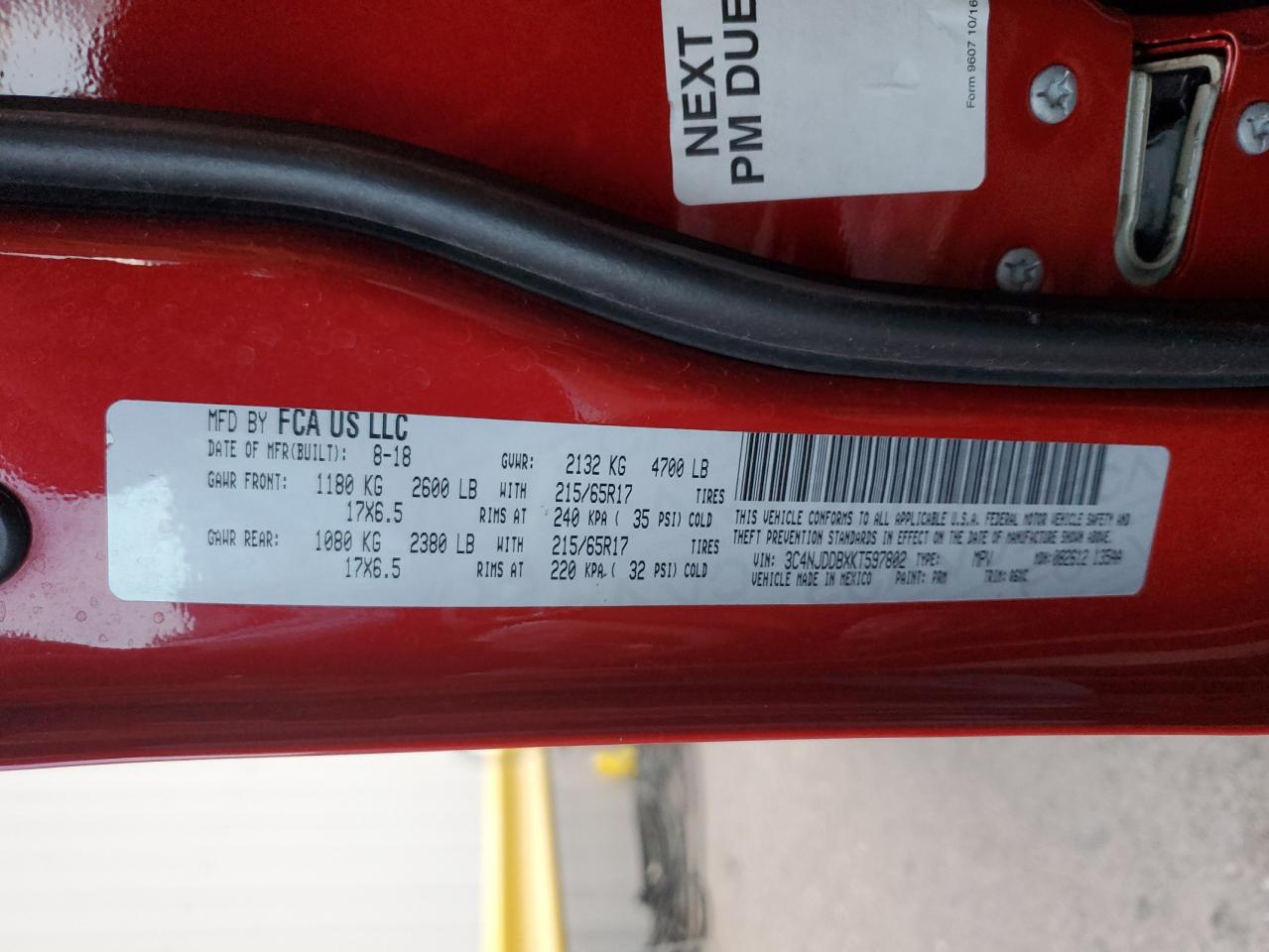 2019 Jeep Compass Trailhawk VIN: 3C4NJDDBXKT597802 Lot: 65804424