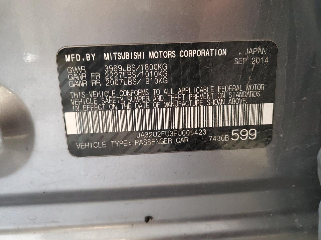 2015 Mitsubishi Lancer Es VIN: JA32U2FU3FU005423 Lot: 65752854