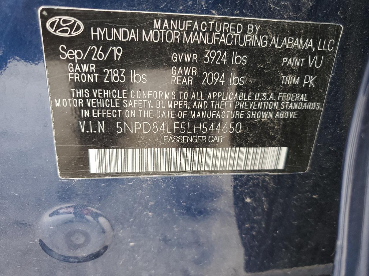 2020 Hyundai Elantra Sel VIN: 5NPD84LF5LH544650 Lot: 65171374