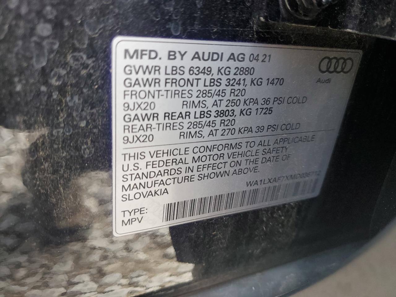 WA1LXAF7XMD036712 2021 Audi Q7 Premium Plus