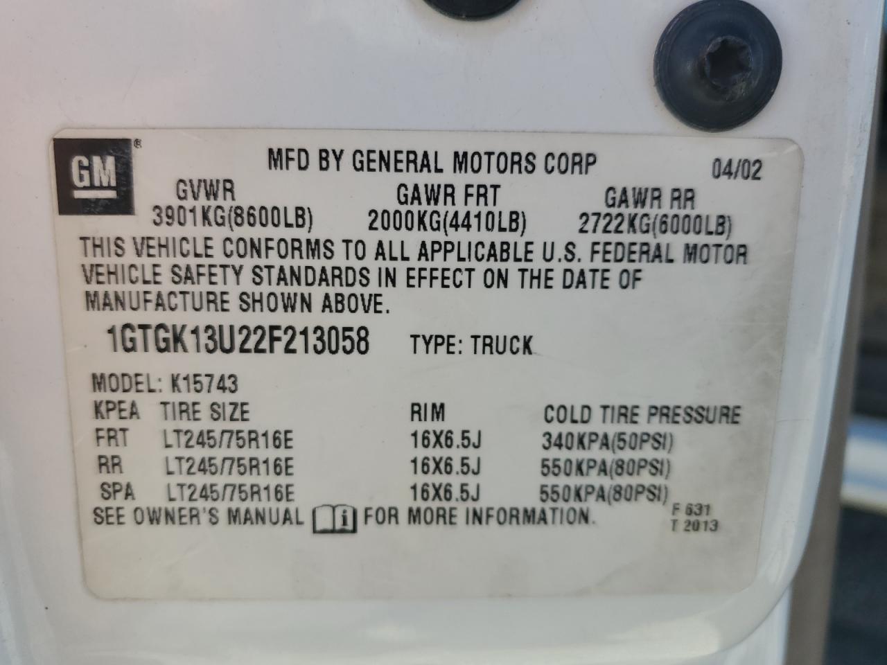 1GTGK13U22F213058 2002 GMC Sierra K1500 Heavy Duty