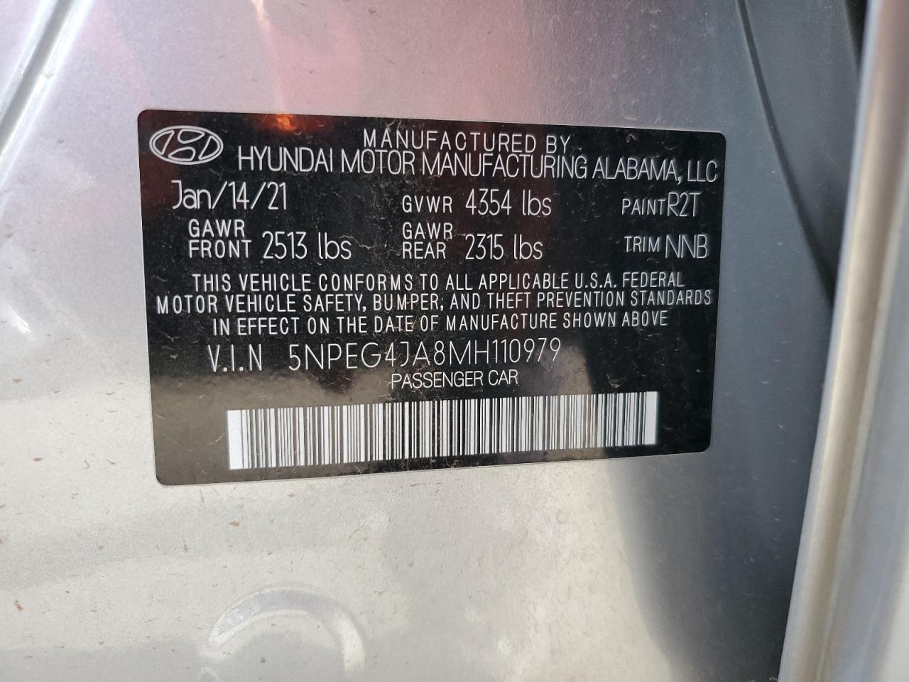 2021 Hyundai Sonata Se VIN: 5NPEG4JA8MH110979 Lot: 62478734