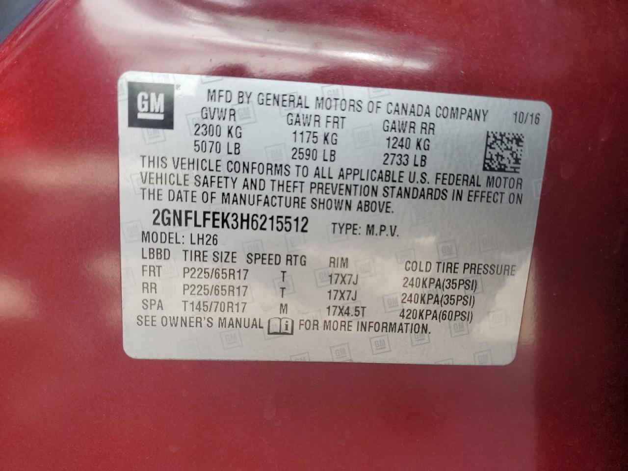 2GNFLFEK3H6215512 2017 CHEVROLET EQUINOX - Image 13