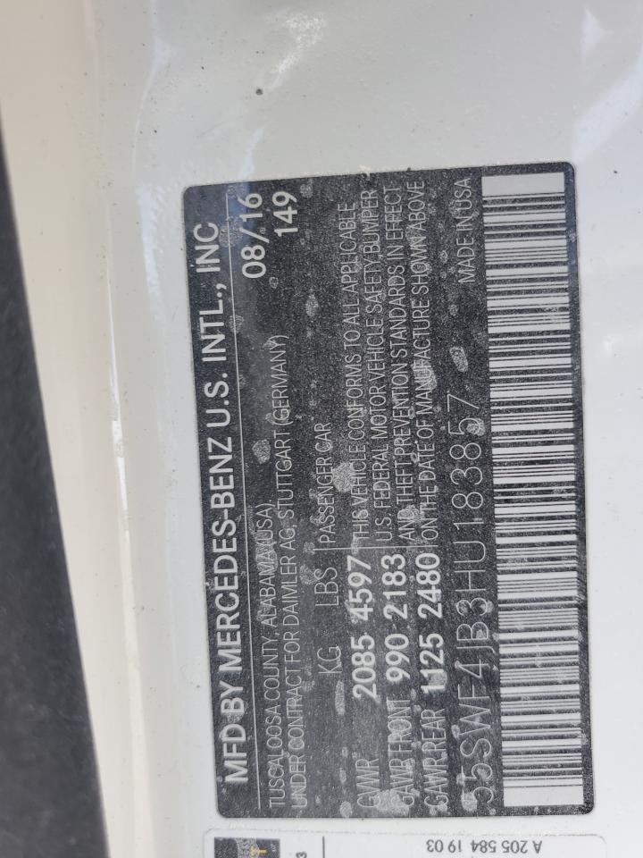 2017 Mercedes-Benz C 300 VIN: 55SWF4JB3HU183857 Lot: 66357514