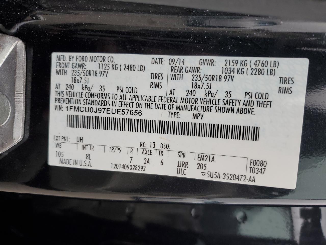 2014 Ford Escape Titanium VIN: 1FMCU0J97EUE57656 Lot: 66349224