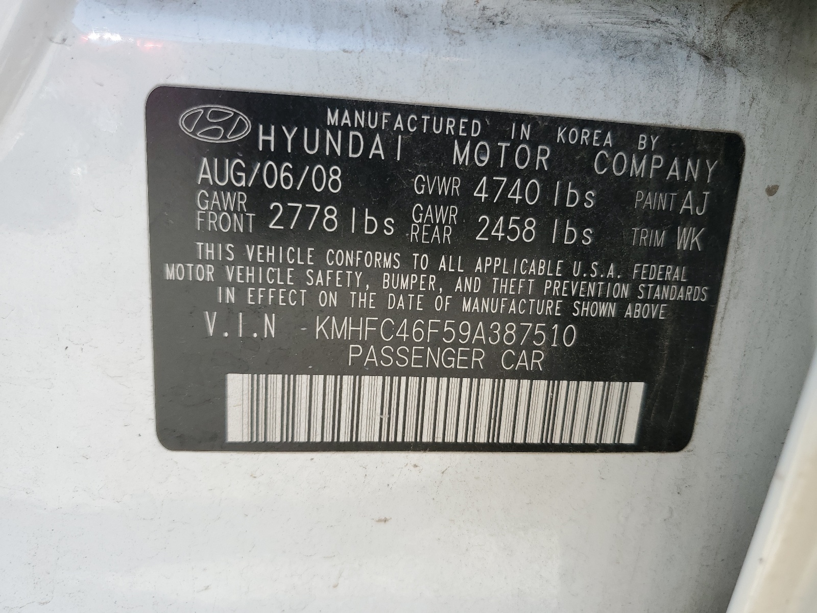 KMHFC46F59A387510 2009 Hyundai Azera Se