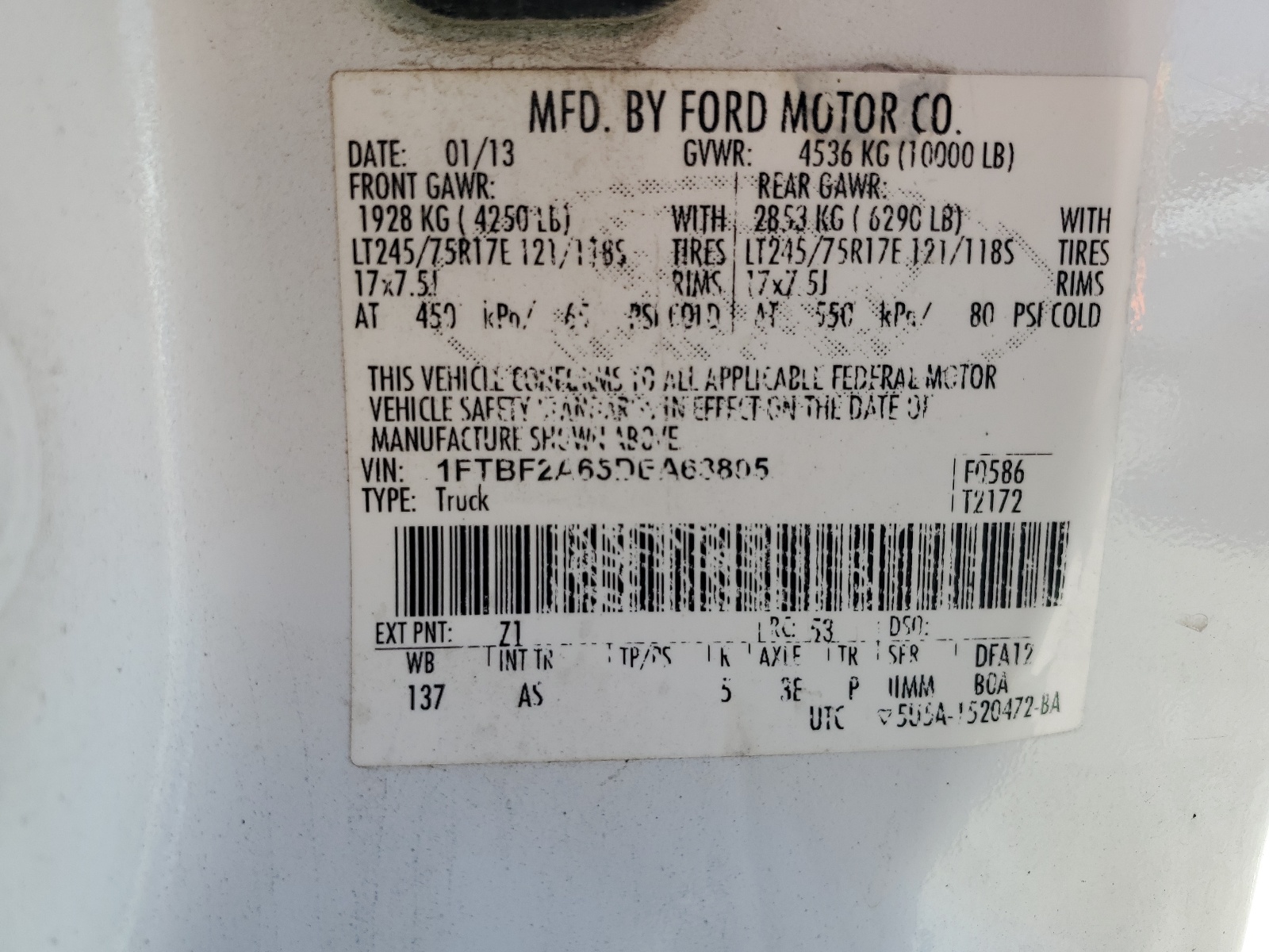 1FTBF2A65DEA63805 2013 Ford F250 Super Duty