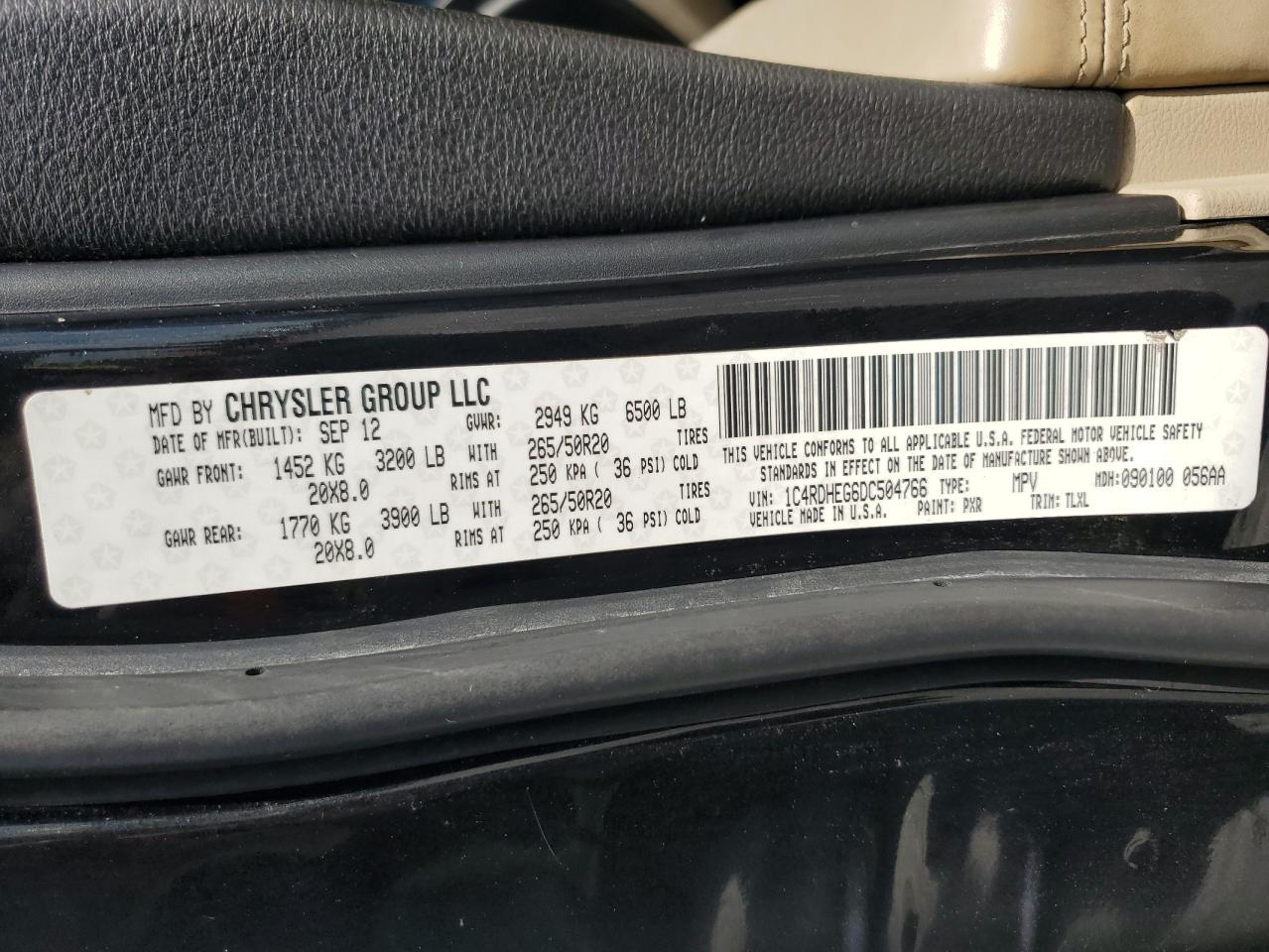 2013 Dodge Durango Citadel VIN: 1C4RDHEG6DC504766 Lot: 67903124