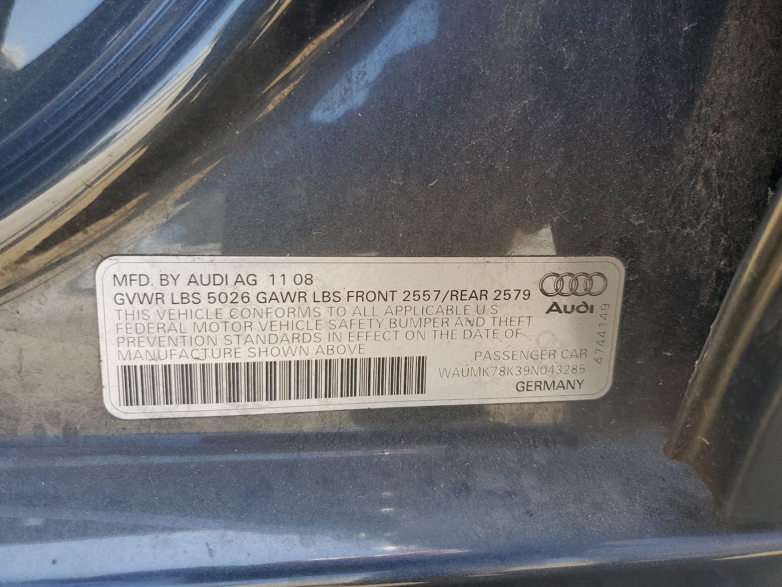 WAUMK78K39N043285 2009 Audi A4 Prestige