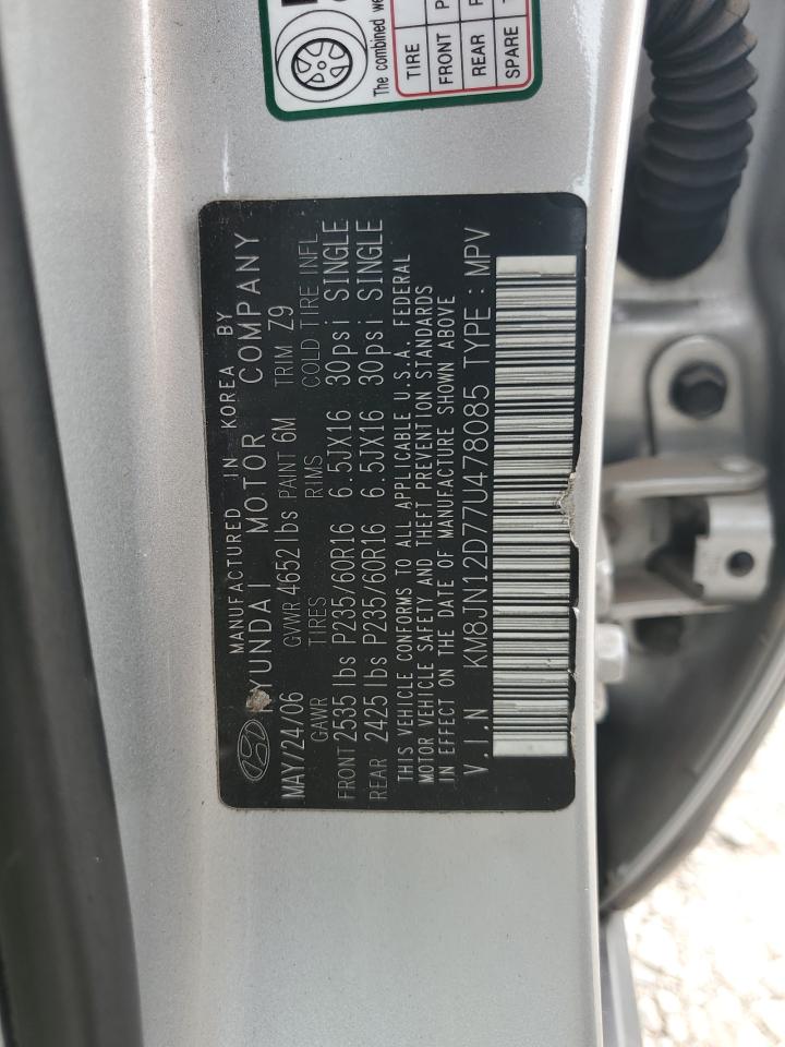 2007 Hyundai Tucson Se VIN: KM8JN12D77U478085 Lot: 66723774