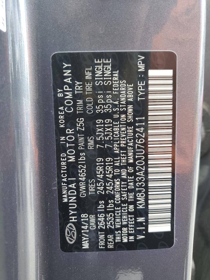 2018 Hyundai Tucson Value VIN: KM8J33A20JU762411 Lot: 67712214