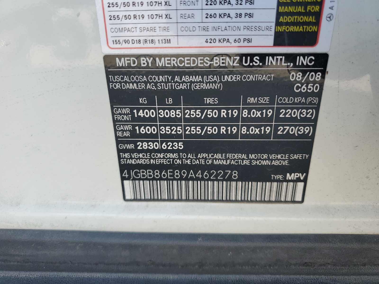 4JGBB86E89A462278 2009 Mercedes-Benz Ml 350