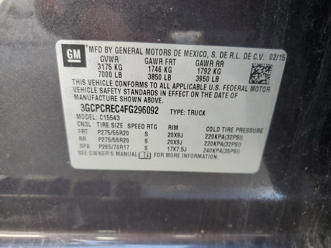 3GCPCREC4FG296092 2015 Chevrolet Silverado C1500 Lt