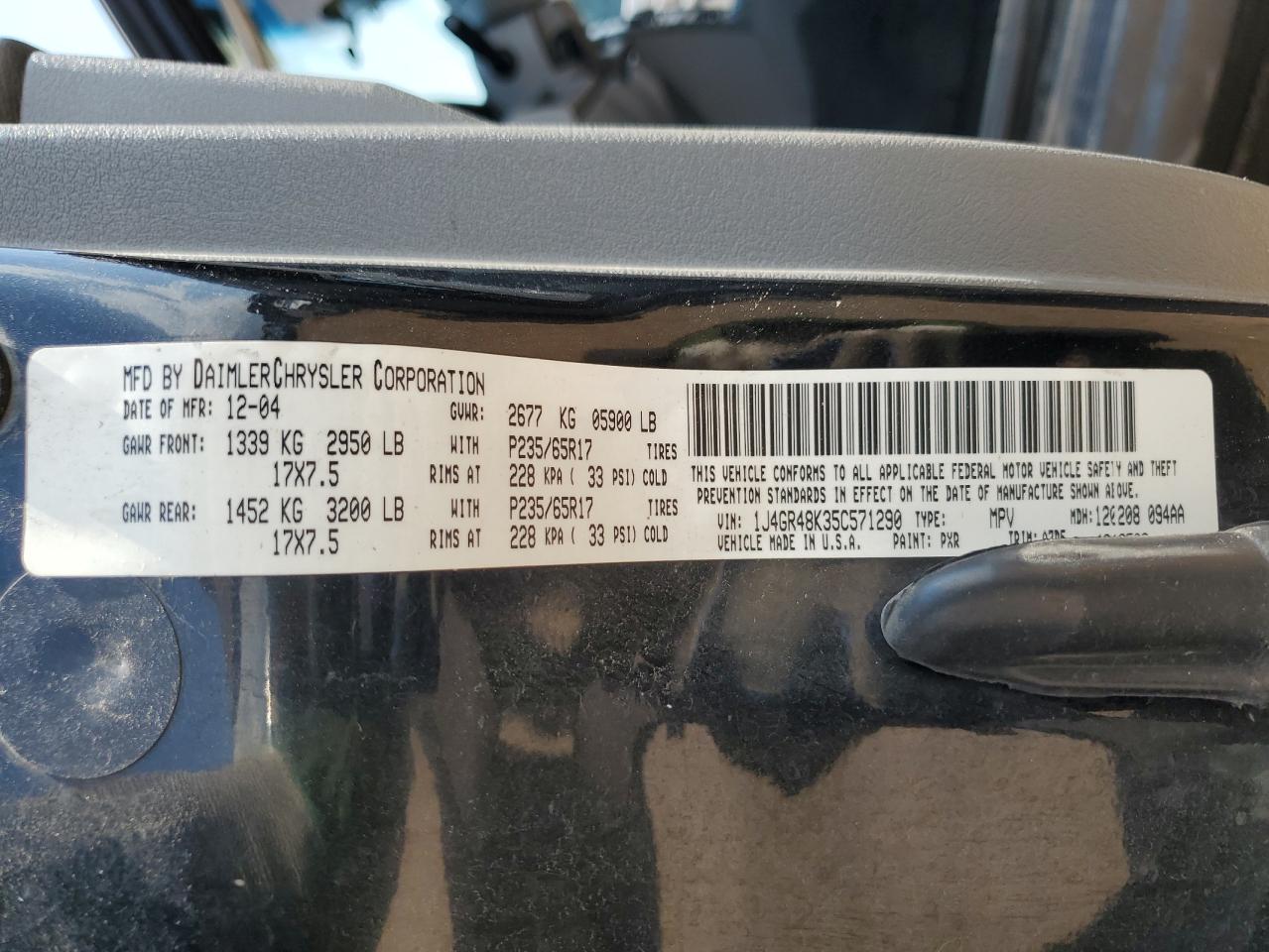 2005 Jeep Grand Cherokee Laredo VIN: 1J4GR48K35C571290 Lot: 65813724
