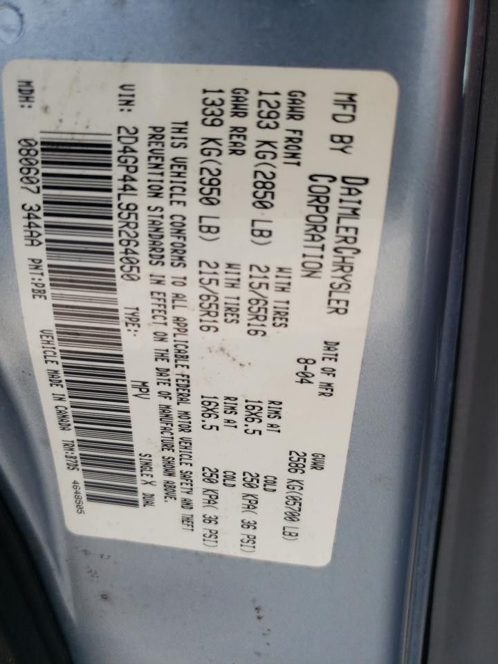 2005 Dodge Grand Caravan Sxt VIN: 2D4GP44L95R264050 Lot: 68101554