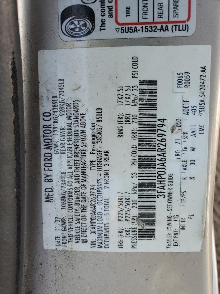 2010 Ford Fusion Sel VIN: 3FAHP0JA6AR269794 Lot: 67733214