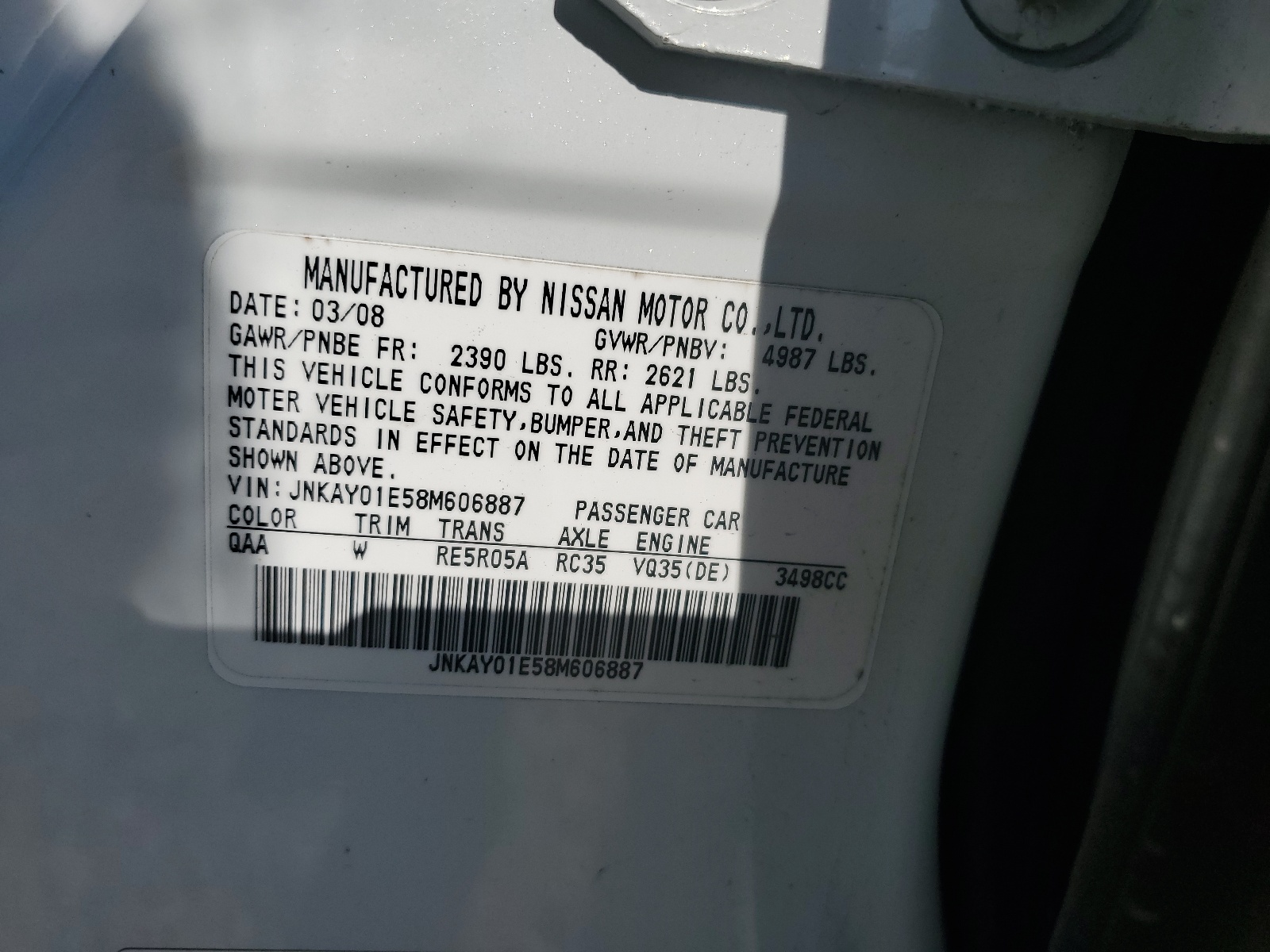 JNKAY01E58M606887 2008 Infiniti M35 Base