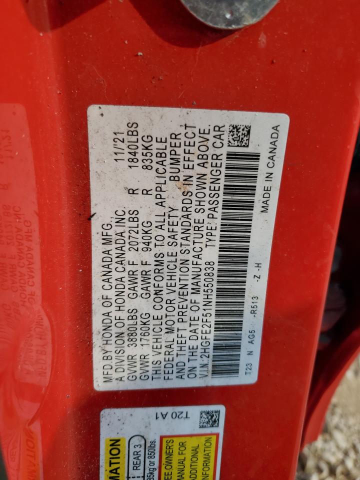 2HGFE2F51NH550838 2022 Honda Civic Sport