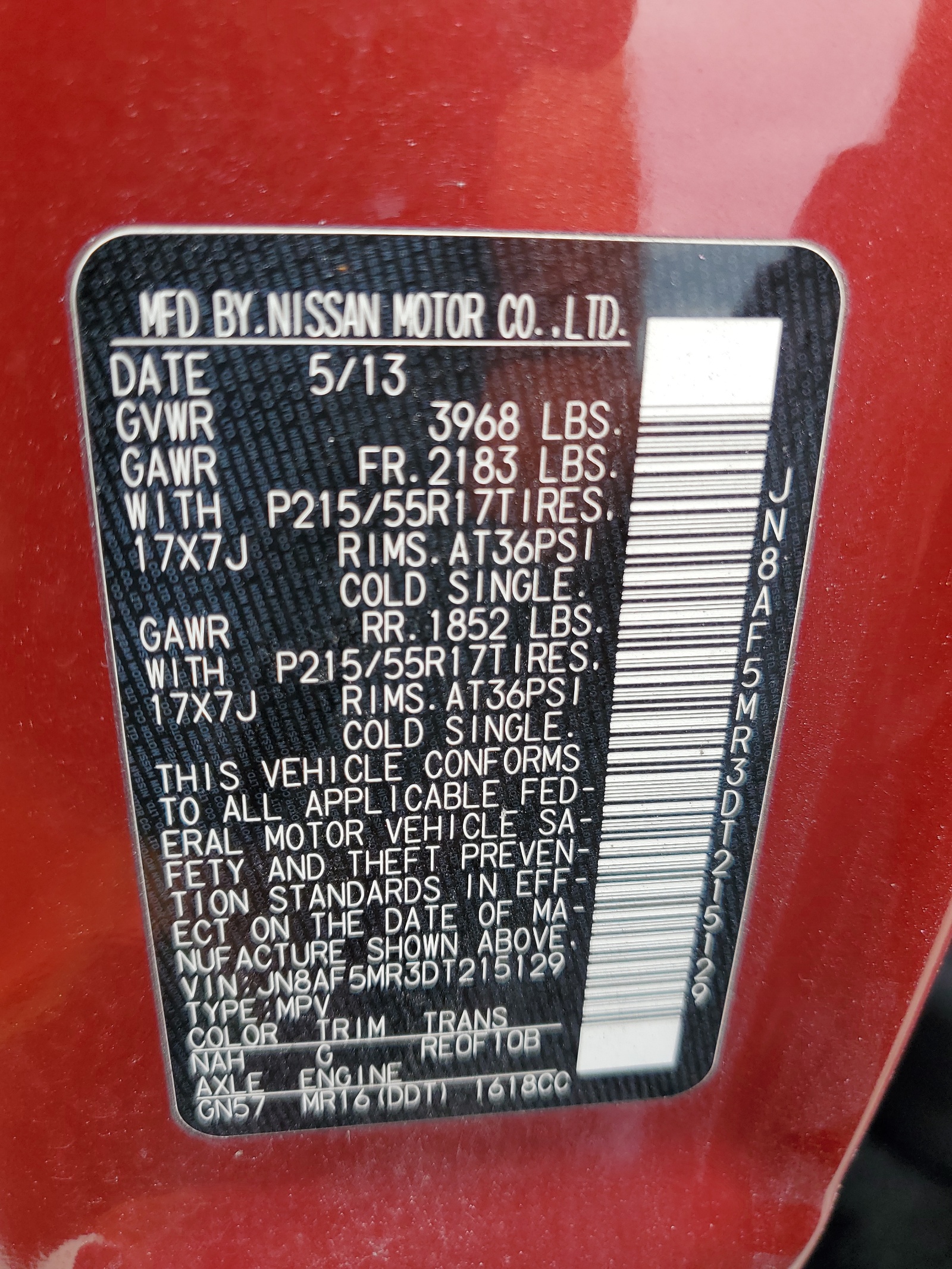 JN8AF5MR3DT215129 2013 Nissan Juke S