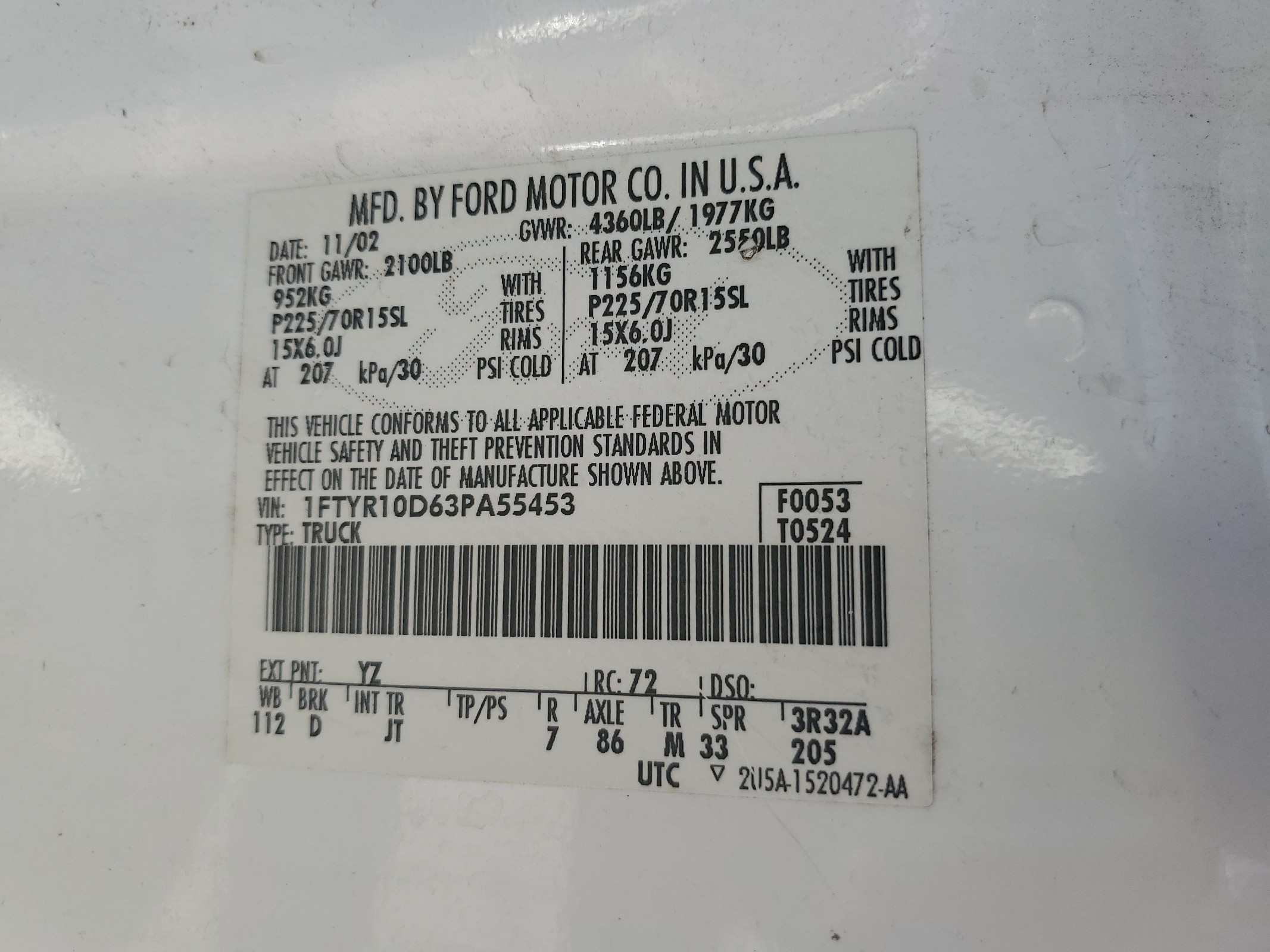 1FTYR10D63PA55453 2003 Ford Ranger