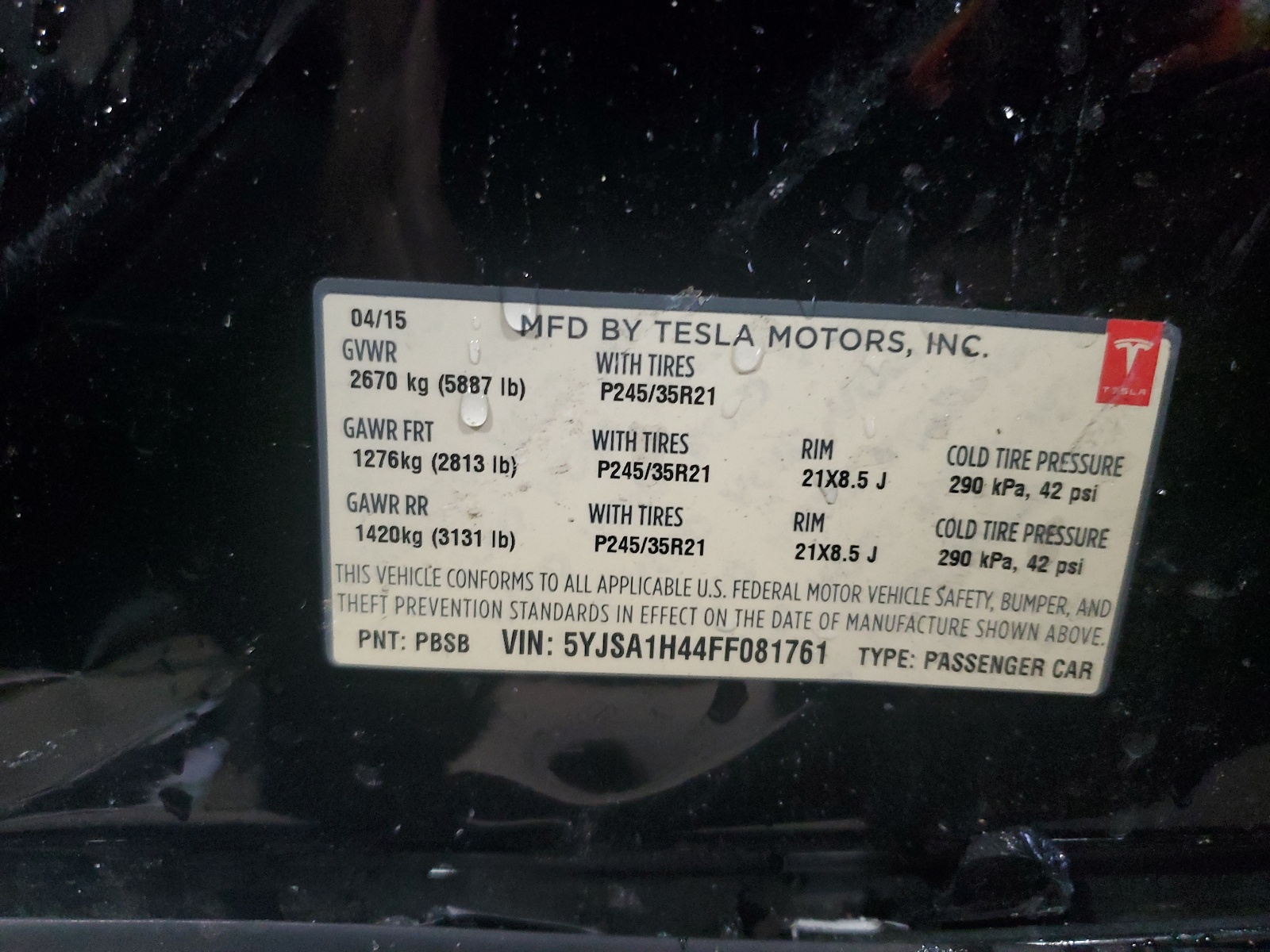 5YJSA1H44FF081761 2015 Tesla Model S P85D