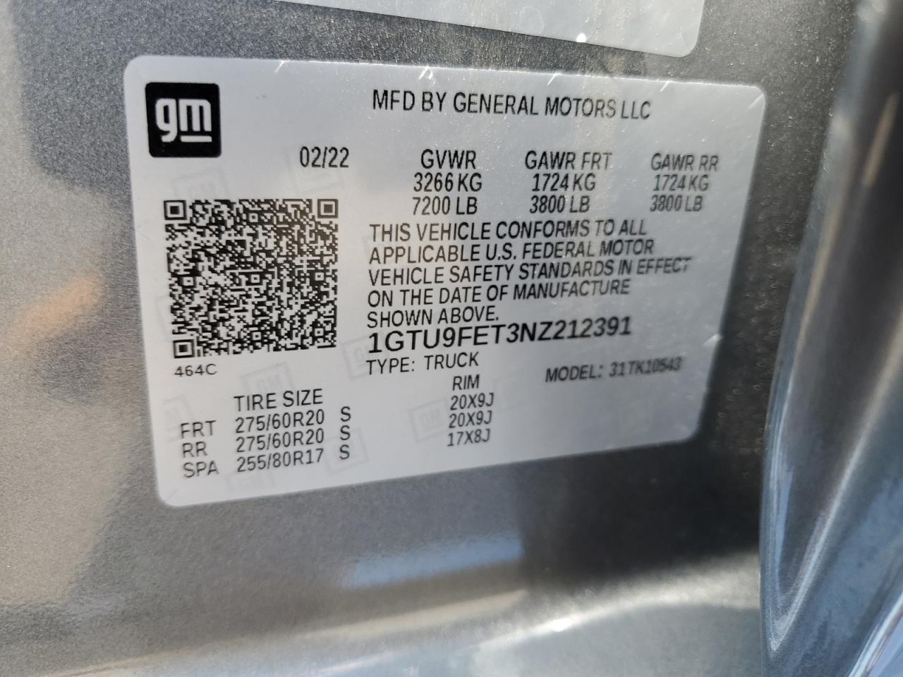 1GTU9FET3NZ212391 2022 GMC Sierra Limited K1500 Denali