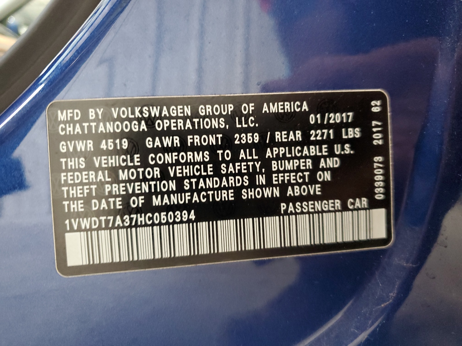 1VWDT7A37HC050394 2017 Volkswagen Passat R-Line