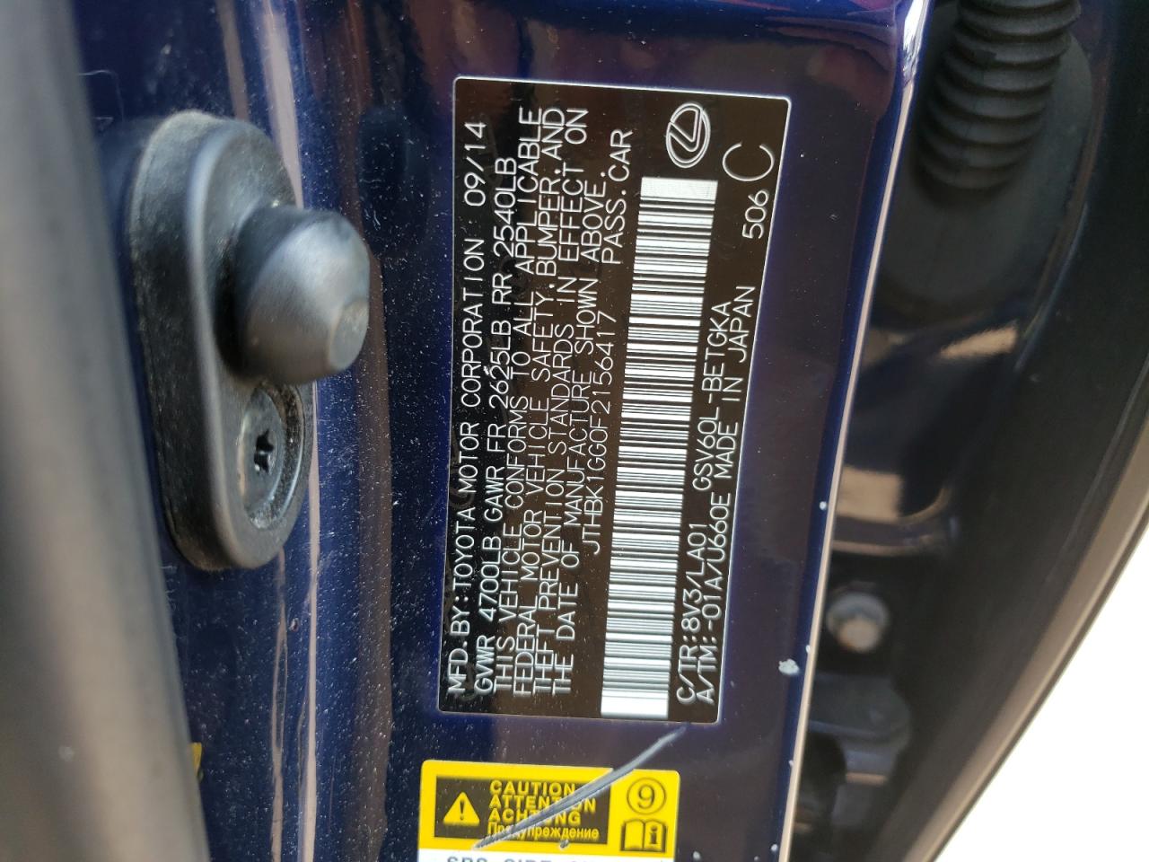 2015 Lexus Es 350 VIN: JTHBK1GG0F2156417 Lot: 65412894