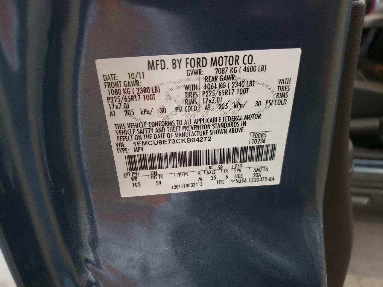 2012 Ford Escape Limited VIN: 1FMCU9E73CKB04272 Lot: 67127304