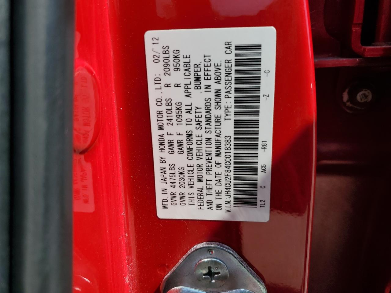 JH4CU2F84CC018383 2012 Acura Tsx Se