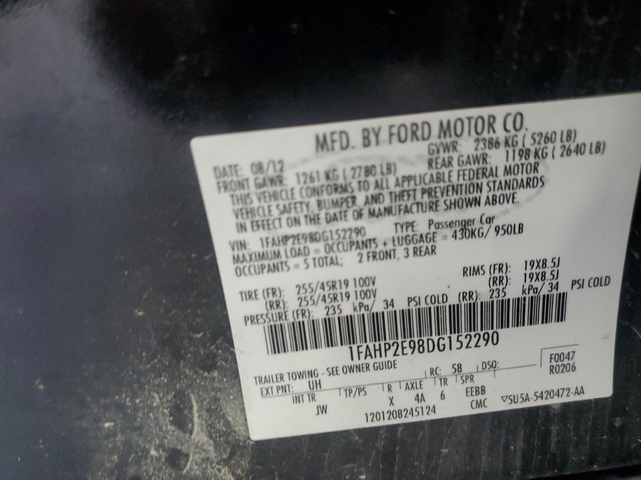 1FAHP2E98DG152290 2013 Ford Taurus Sel