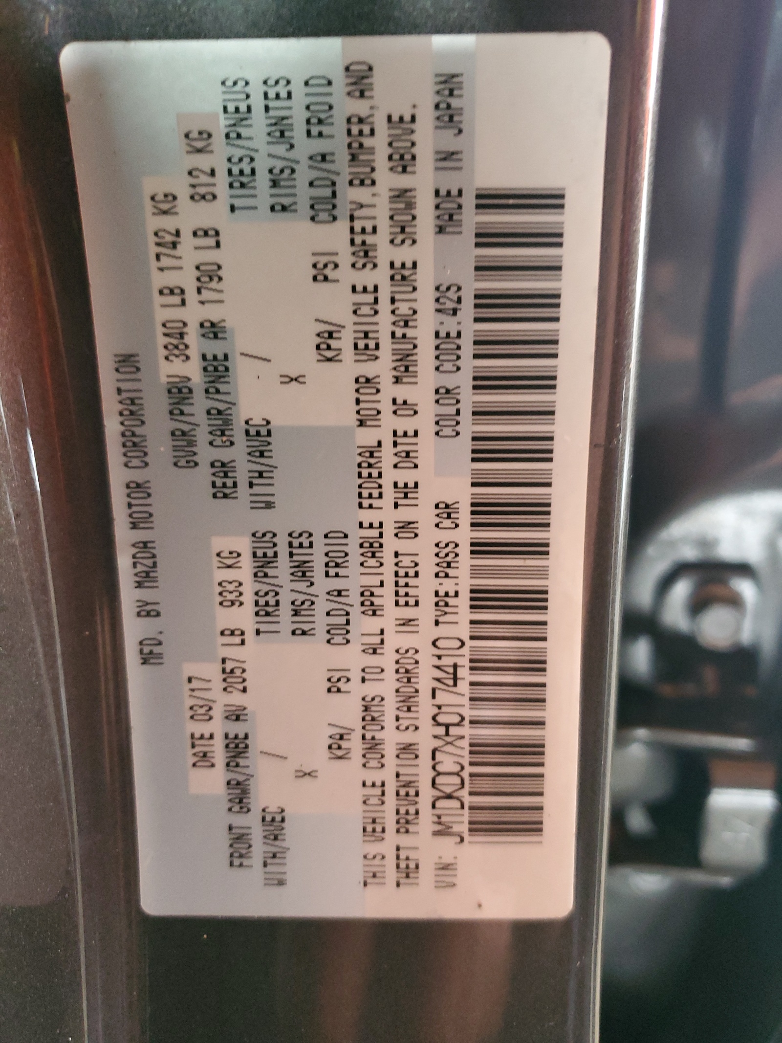 JM1DKDC7XH0174410 2017 Mazda Cx-3 Touring