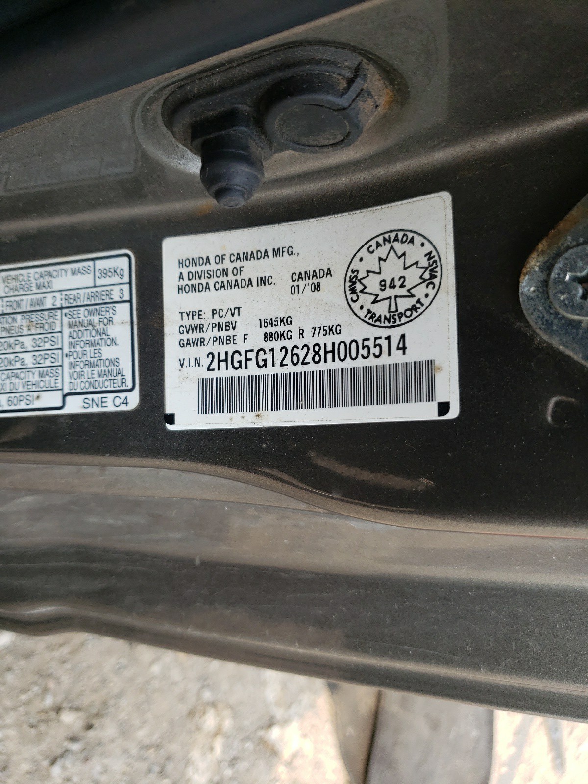 2HGFG12628H005514 2008 Honda Civic Lx