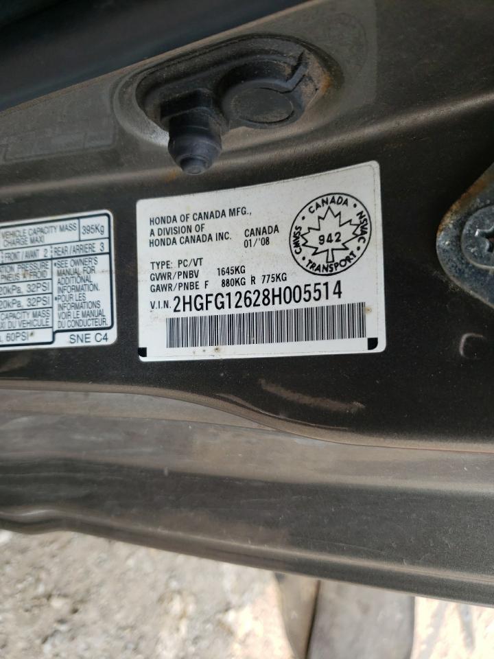 2008 Honda Civic Lx VIN: 2HGFG12628H005514 Lot: 67785434