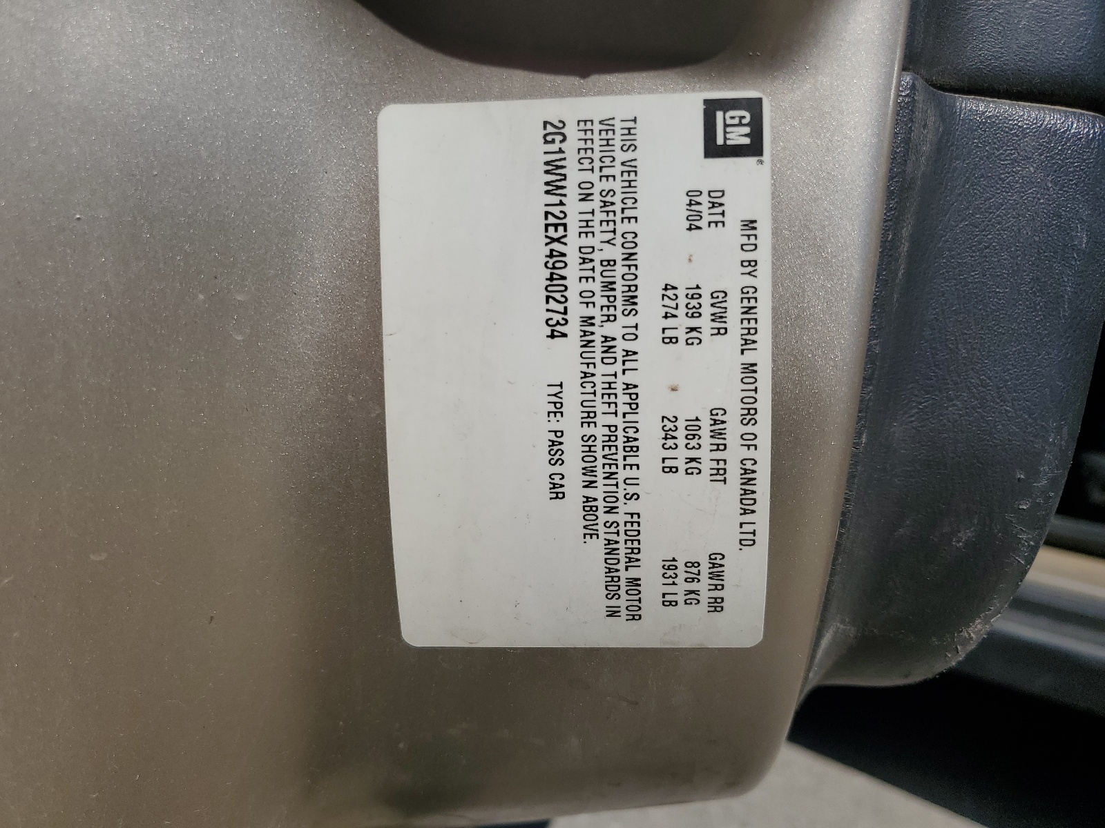 2G1WW12EX49402734 2004 Chevrolet Monte Carlo Ls