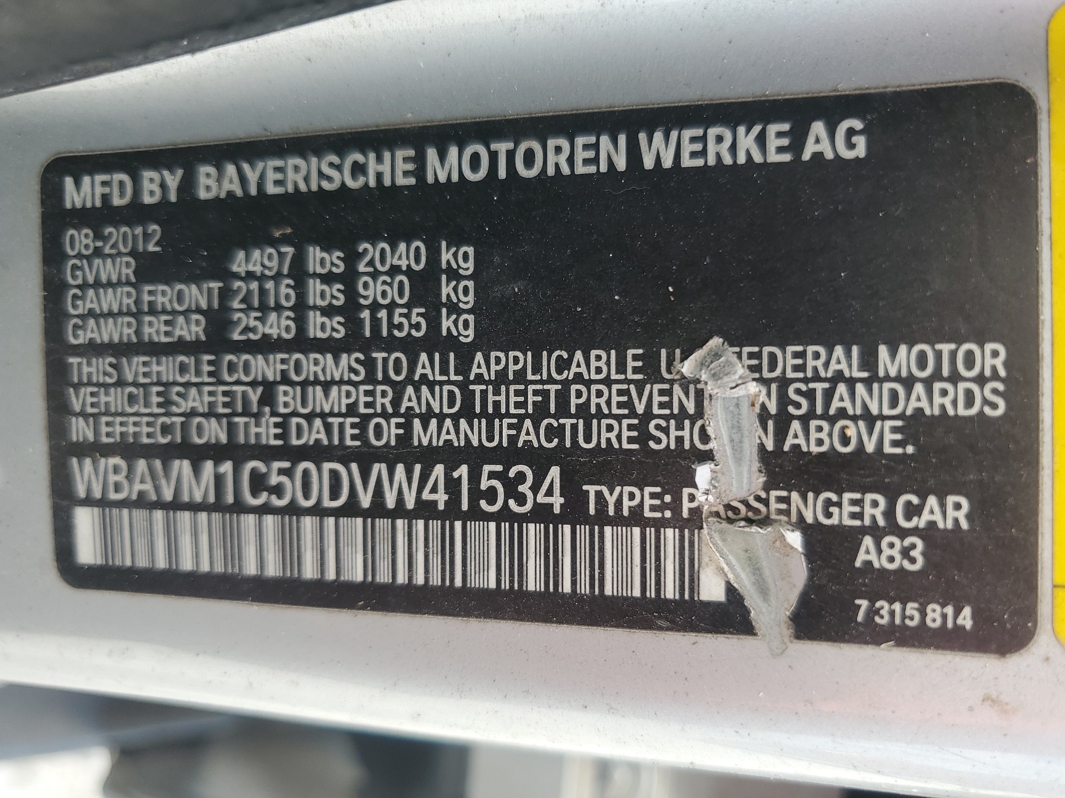 WBAVM1C50DVW41534 2013 BMW X1 Sdrive28I