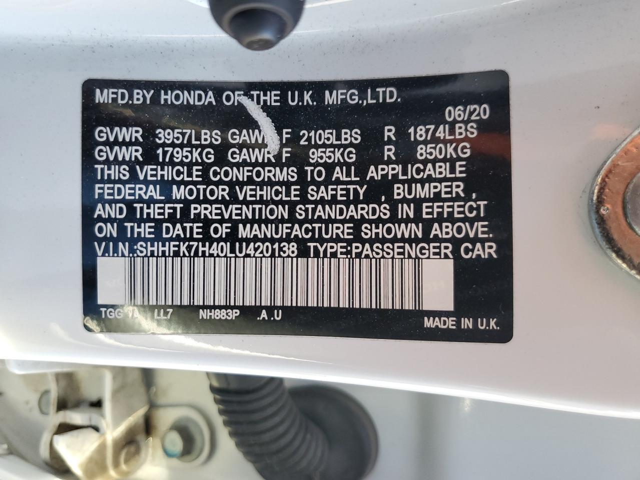 SHHFK7H40LU420138 2020 Honda Civic Sport